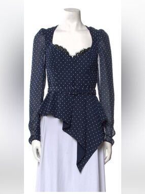 Self-Portrait Navy Blue Polka Dot Peplum Blouse
